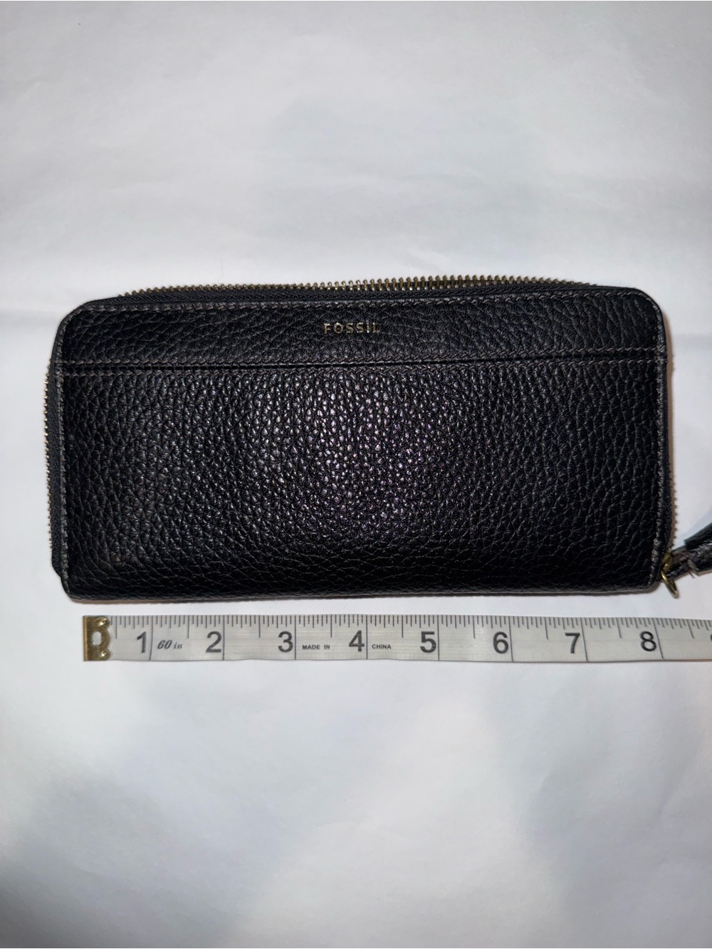Fossil Black Pebbled Leather Zip Wallet with Tassel. Cow hide leather - Picture 3 of 8